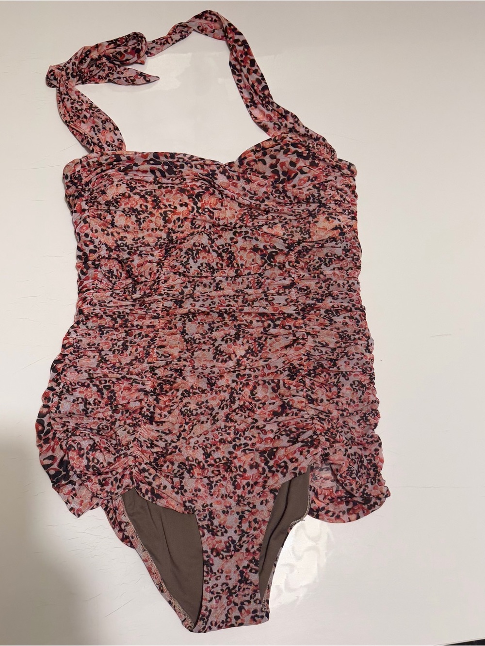 Diane Von Furstenberg Pink leopard Halter One-Piece Swimsuit